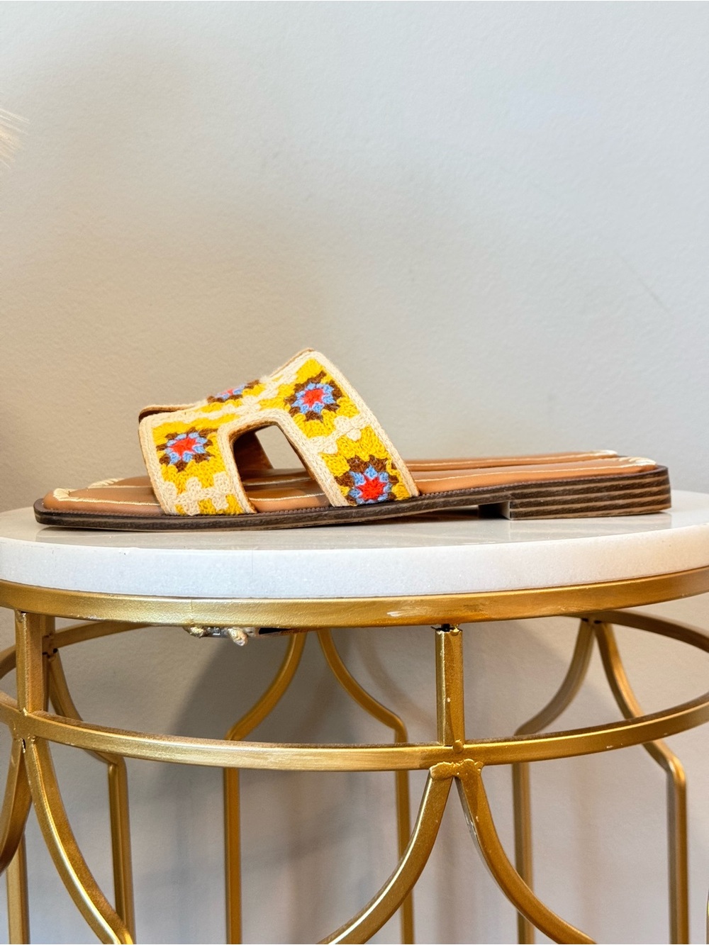 Madden Girl Yellow Embroidered Slide Mules - Picture 6 of 13